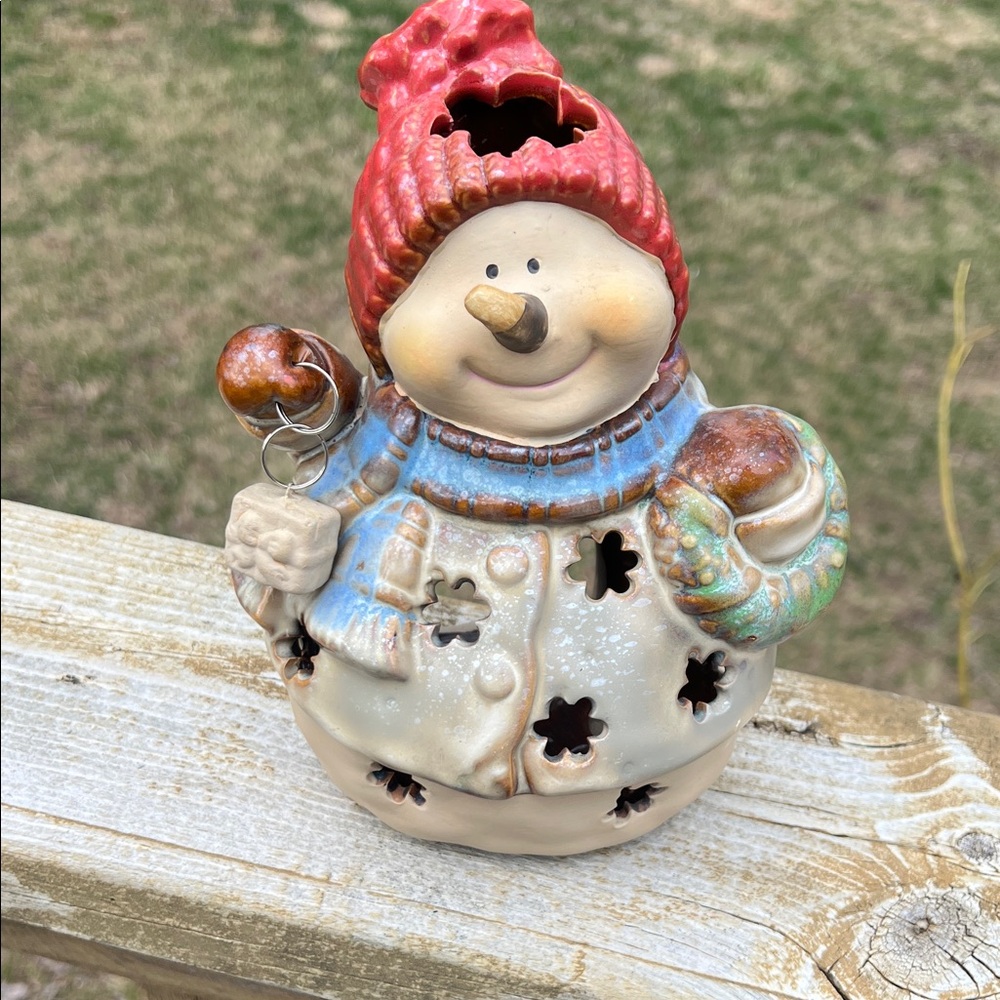 Ceramic Snowman Holiday Figurine with tea light holder